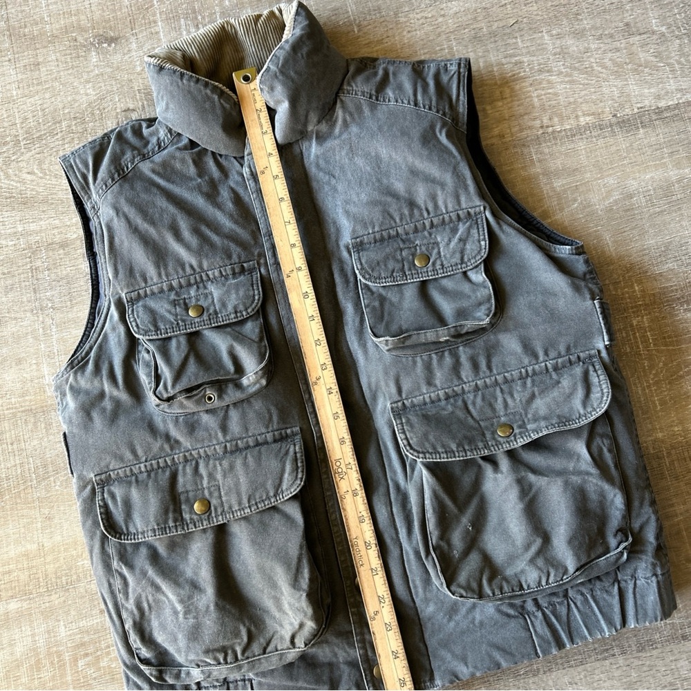 Eddie Bauer Men’s Goose Down Puffer Cargo Safari Vest M Outdoor Heavy Canvas - Picture 8 of 16